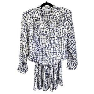 80s Vintage Da-Rue of California‎ Dress Blue White Abstract Pleated Size 14